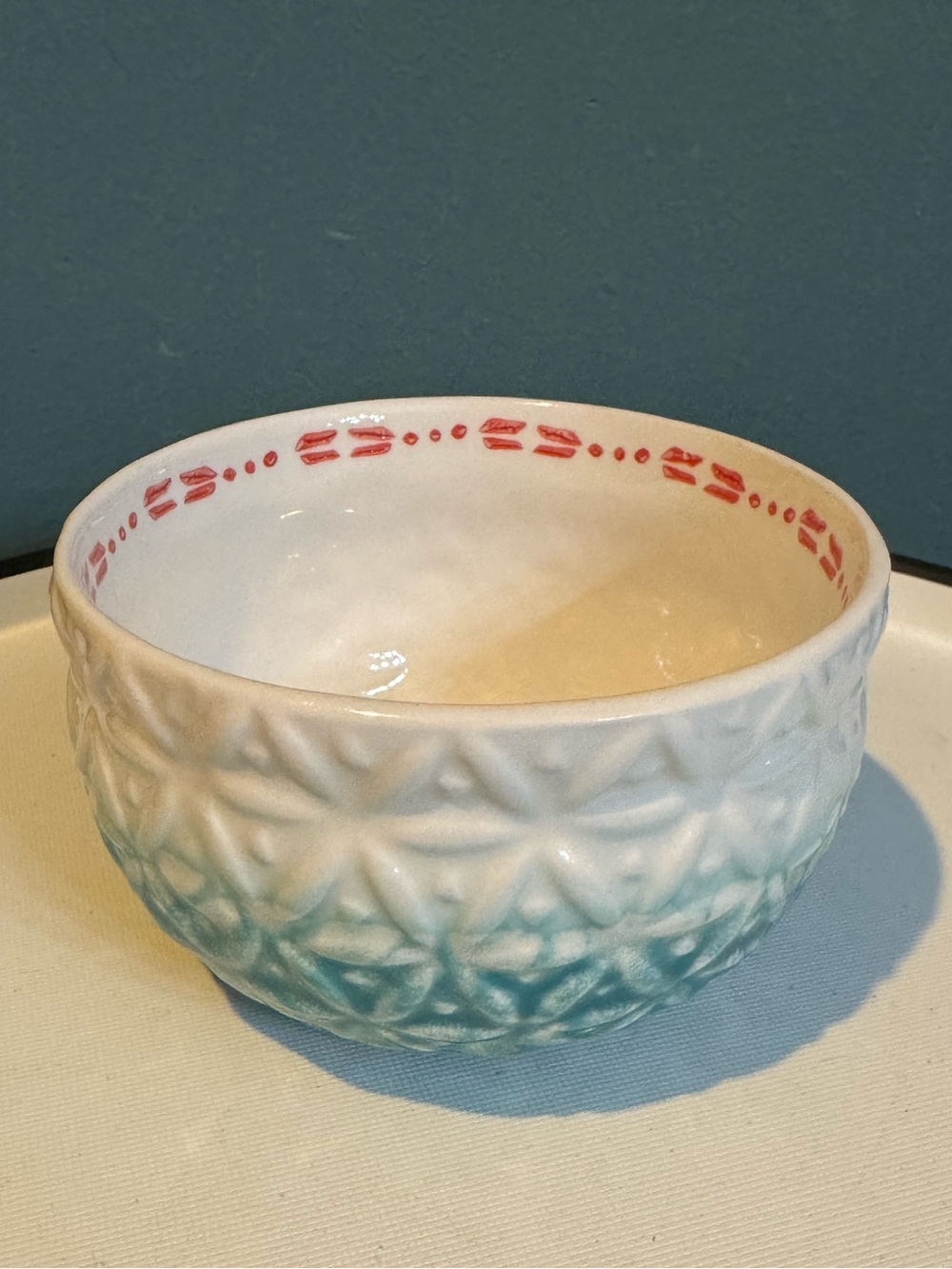 ANTHROPOLOGIE Soup Cereal Bowl White Blue Ombre Round 5” Raised Textured
